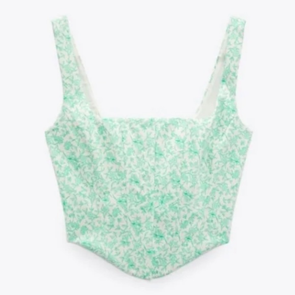 Zara Floral Corset Green NWOT M - Picture 4 of 6